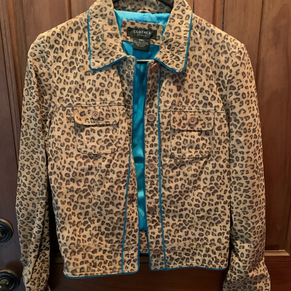 Faux suede cheetah jacket.
